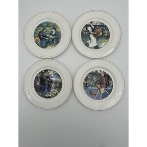 Sabatier French Bread Colorful 7" Bread Dessert Plates Set of 4 Vintage Paris